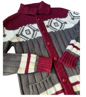 Vintage Retro Sigallo Knit Cardigan big collar, Gray, Maroon & Cream size medium